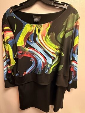 eva varro Black Vibrant Multicolor Brushstroke Gorgeous Artistic Top Women’s XL